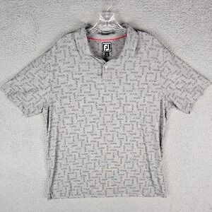 FJ Footjoy Polo Shirt Mens Large Printed Athletic Fit Golf Performance Popover